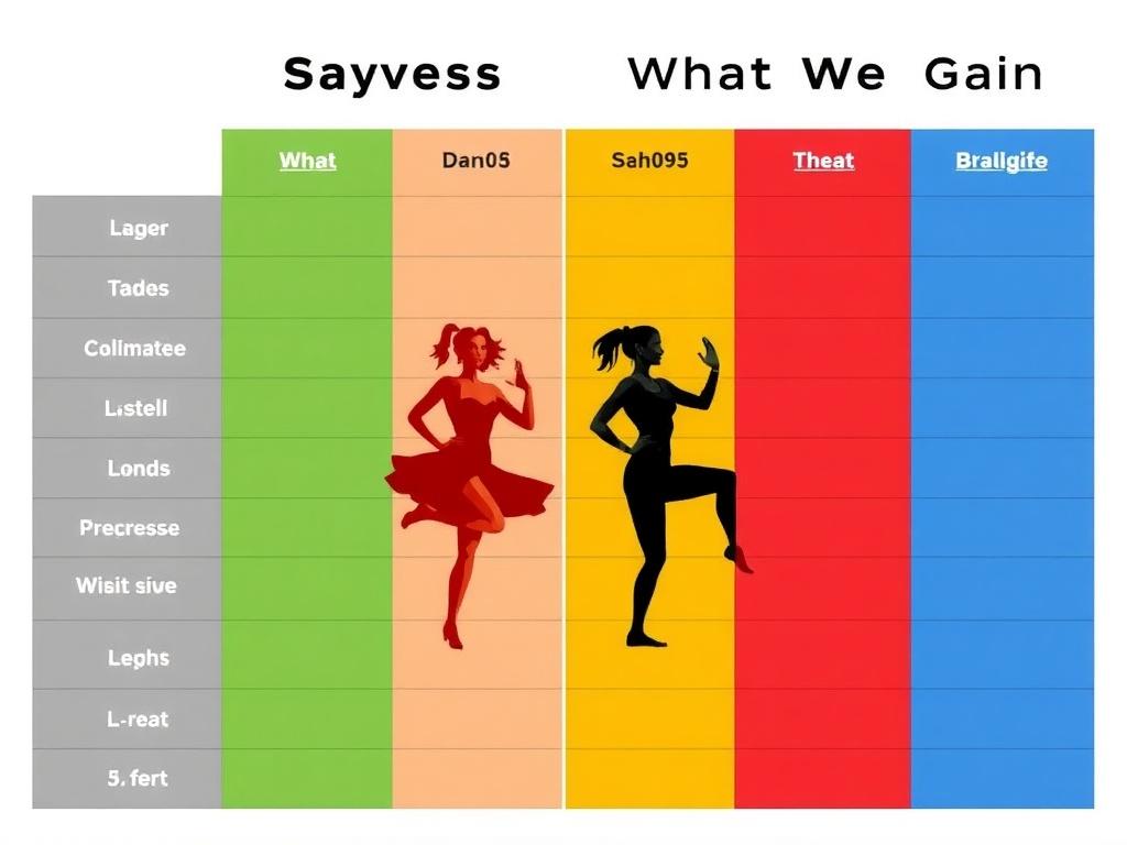 Танцевальные направления в фитнесе. Сравнительная таблица: что теряем, что приобретаем